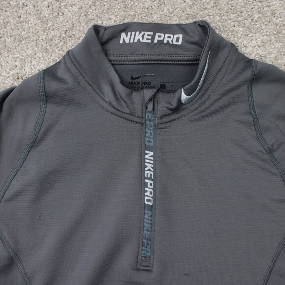 Nike Pro Sweatshirt Mens Small Gray Hyperwarm 1/4 Zip Mock Neck L/S Pullover - Picture 4 of 16